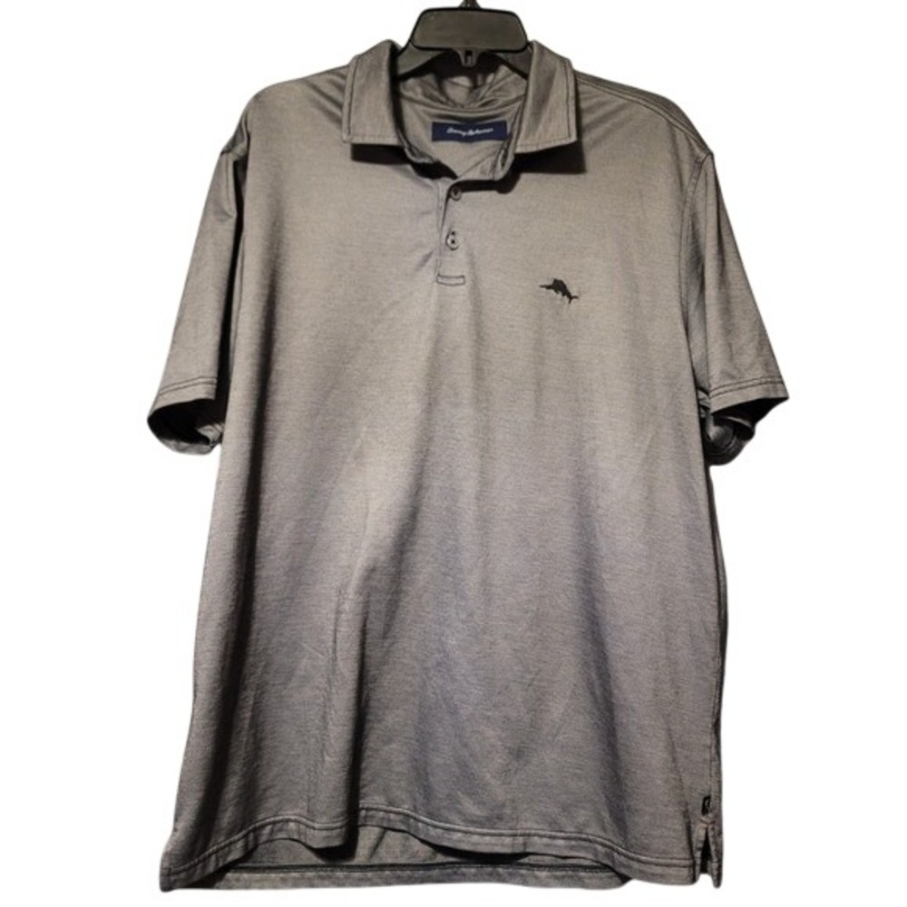 Tommy Bahama Mens XL‎ Gray Pima Cotton Blend Short Sleeve Polo Shirt Marlin Logo